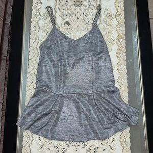 Suzy Shier shimmery grey heather peplum knit tank top